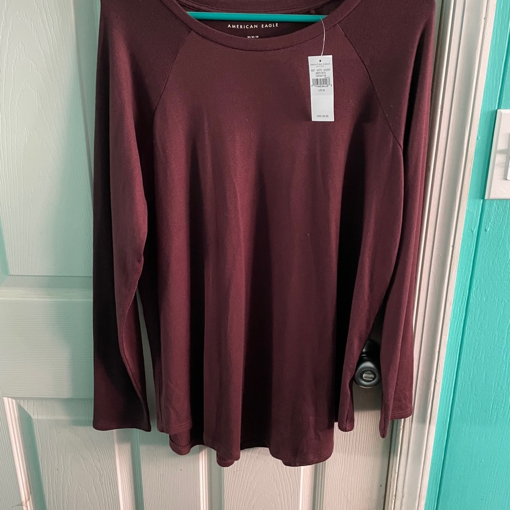 American Eagle Burgundy Long Sleeve Super Soft